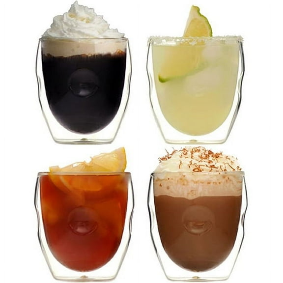 Moderna Artisan Series Double Wall 8 oz Beverage Glasses - Set of 4 Drinking Glasses