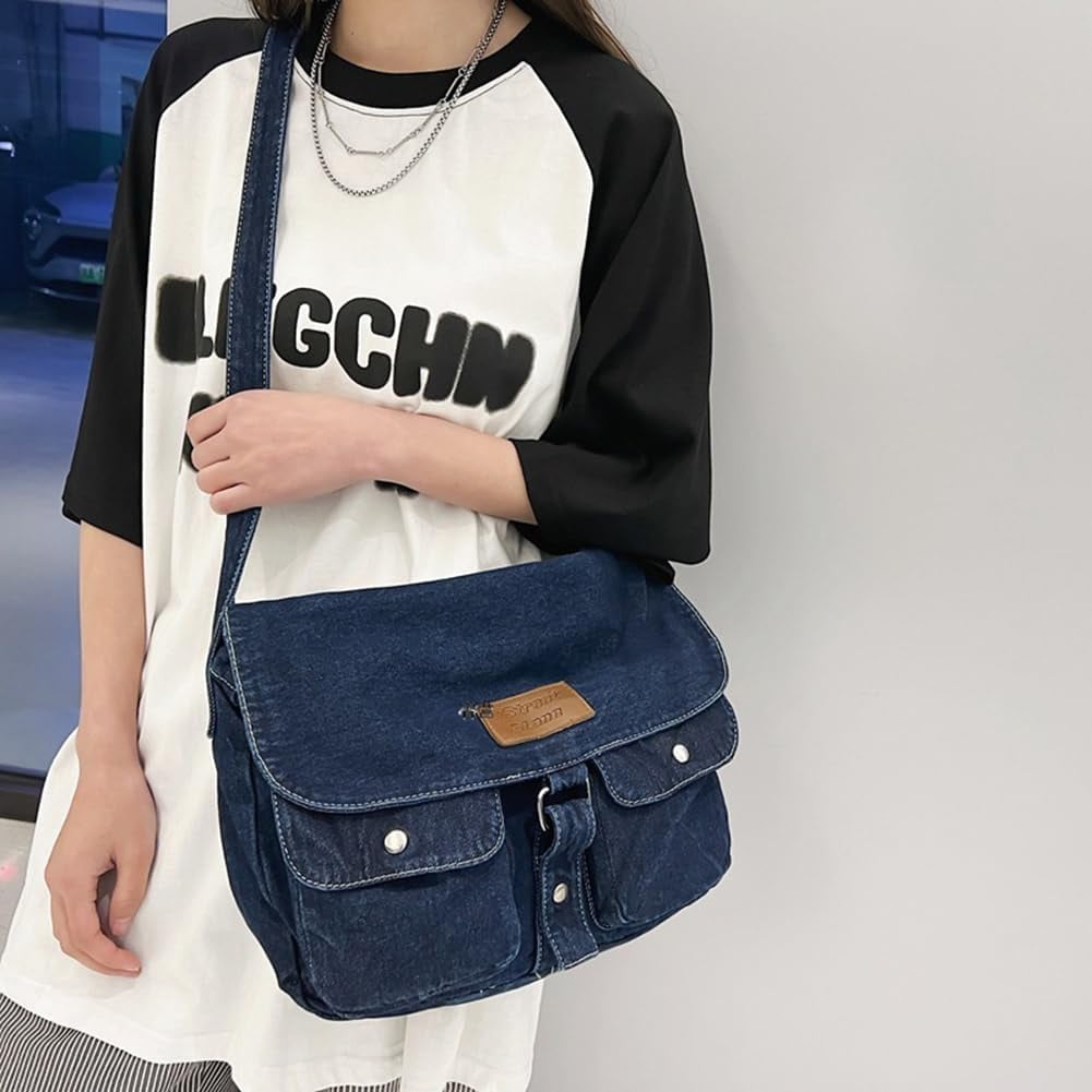 Denim Hobo Crossbody Bag for Women Large Shoulder Handbag Messenger Bag Retro Tote Bag for Casual Work Travel