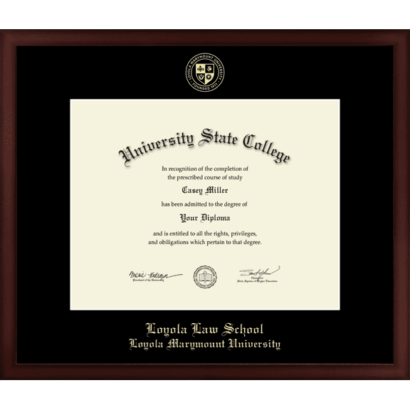 Loyola Law School Los Angeles Diploma Frame, Document Size 14" x 11"