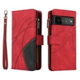 thumbnail image 7 of Zipper Wallet Case for Google Pixel 6 Pro Large Capacity Card Slots Holder Magnetic Clasp Cover, Luxury PU Leather Anti-Shock Flip Folio Case with Kickstand Wrist Strap Handbag Protective Case,Red, 7 of 7
