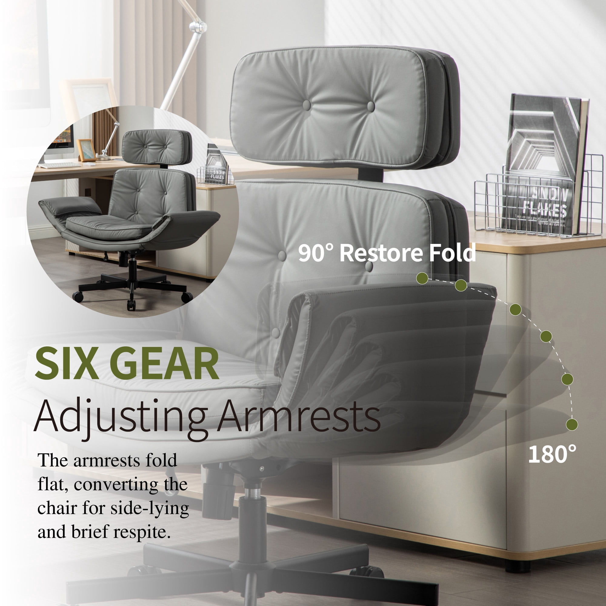 Office Chair, Desk Chair, Task Chair&nbsp;with Adjustable Armrests, PU Leather Criss Cross Chair with Wide Seat and Headrest for Home Office, Gaming, Makeup, Gray