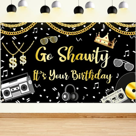 80s 90s Hip Hop Birthday Party Decorations Glitter Rap Theme Birthday Banner Go Shawty It's Your Birthday Sign Backdrop Funny Gold Chain Birthday Photo Booth for Women Men Birthday Party Supplies C48