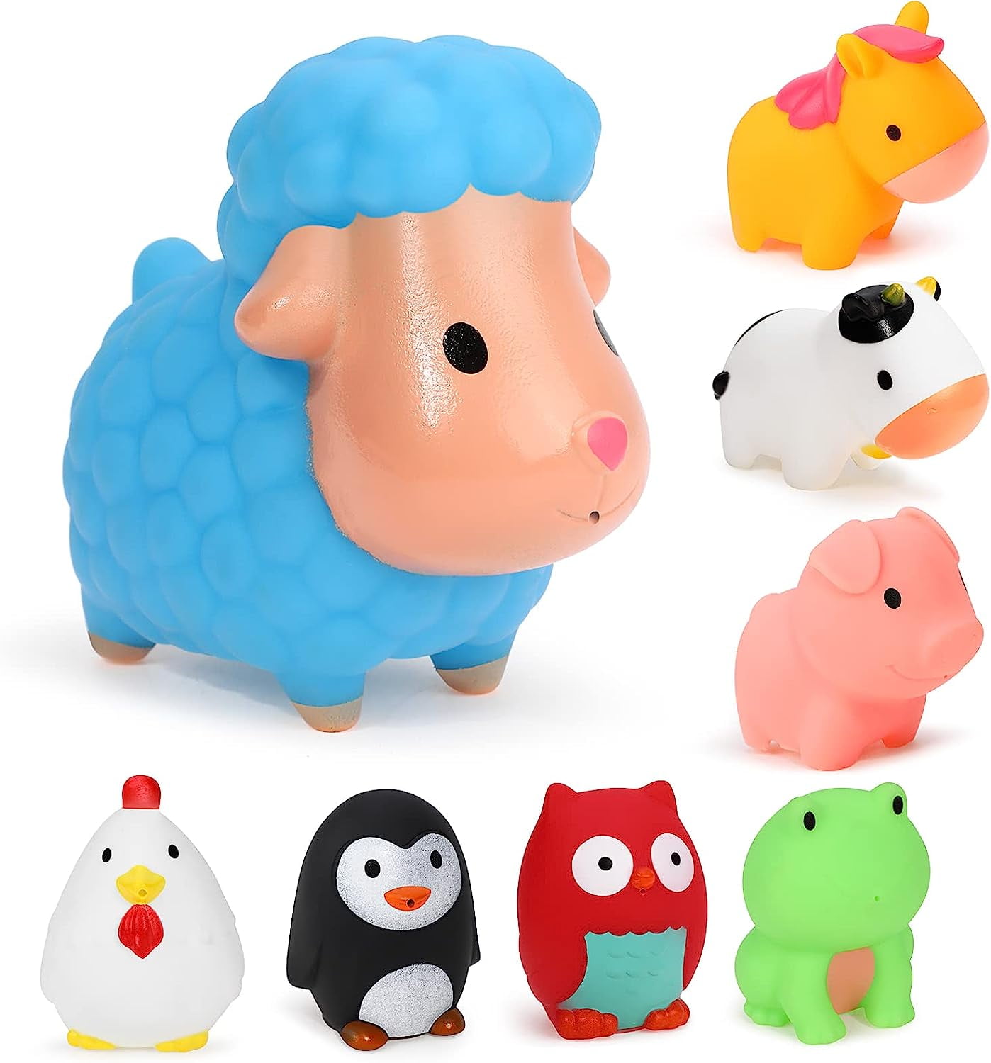 8pcs Bath Toys Farm Animals Baby Bathtub Toys Extrusion Water Toys for 1 2 3 4 Years Old