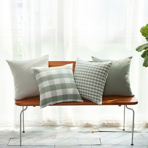 Fufafayo 4Pcs Spring Summer Decorative Pillow Covers 18x18 Plaid Throw Pillows For Couch Sofa And Porch Chair, Nylon Pillowcase Decor For Bedroom Living Room