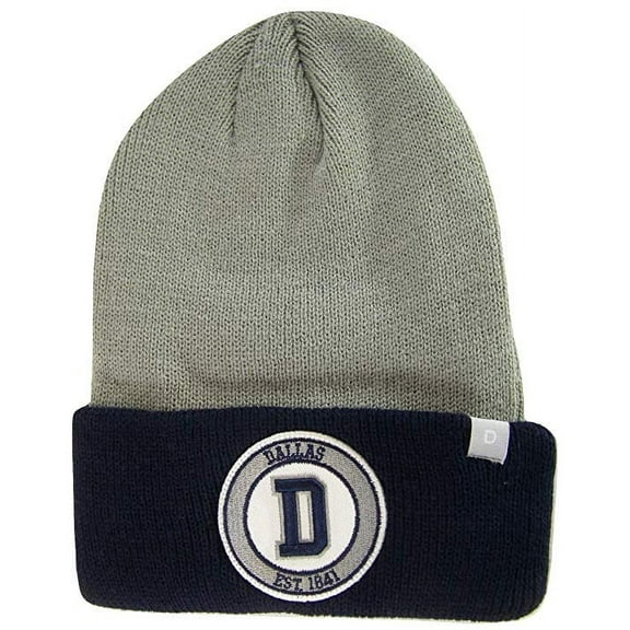 Dallas Texas D Patch Cuff Knit Winter Beanie Hat (Gray/Navy)