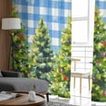 thumbnail image 6 of Christmas Snowflakes Sheer Curtains 108 Inches Long, Xmas Winter Green Pine Trees Blue Plaid Light Filtering Window Curtains for Living Room, Rod Pocket Voile Sheer Drapes, 52"Wx108"L, 2 Panels, 6 of 9
