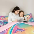 thumbnail image 4 of Manfei Cartoon Dolphin Bedding Full Size,Ocean Sea Beach Comforter Sets with Sheets,Rainbow Flower Floral Bedding Sets Full Size For Girl,Lightweight Bedroom Decorative Reversible,7pcs, 4 of 7