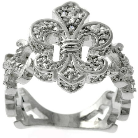 Brinley Co. Women's CZ Sterling Silver Fleur De Lis Statement Fashion Ring