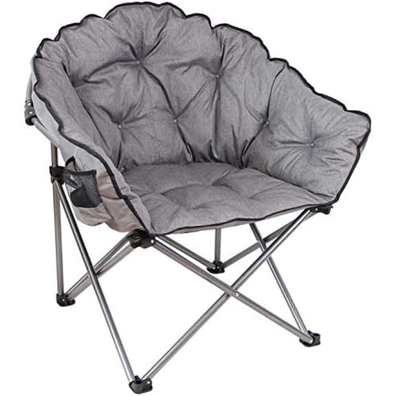 C932S-129 Padded Cushion Outdoor Folding Lounge Patio Club Chair, Gray