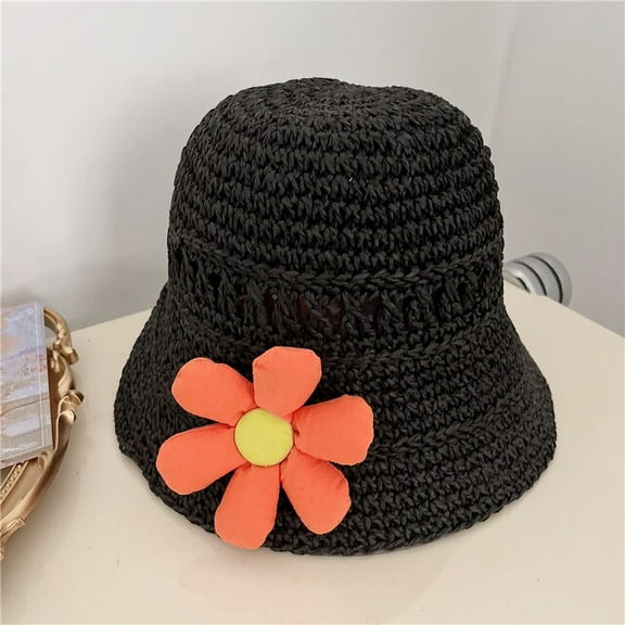 CoCopeanut Women Lady Girl Fashion Summer Beach Medium Brim Foldable Travel Sun Straw Hat Cap Holiday Vacation Casual Flower Design Sun Hat