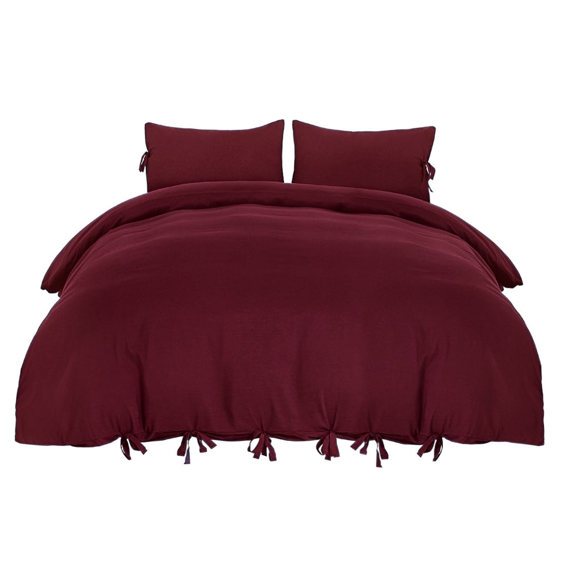 Unique Bargains 3Pack Bow Tie Duvet Cover Bedding Set Queen Burgundy