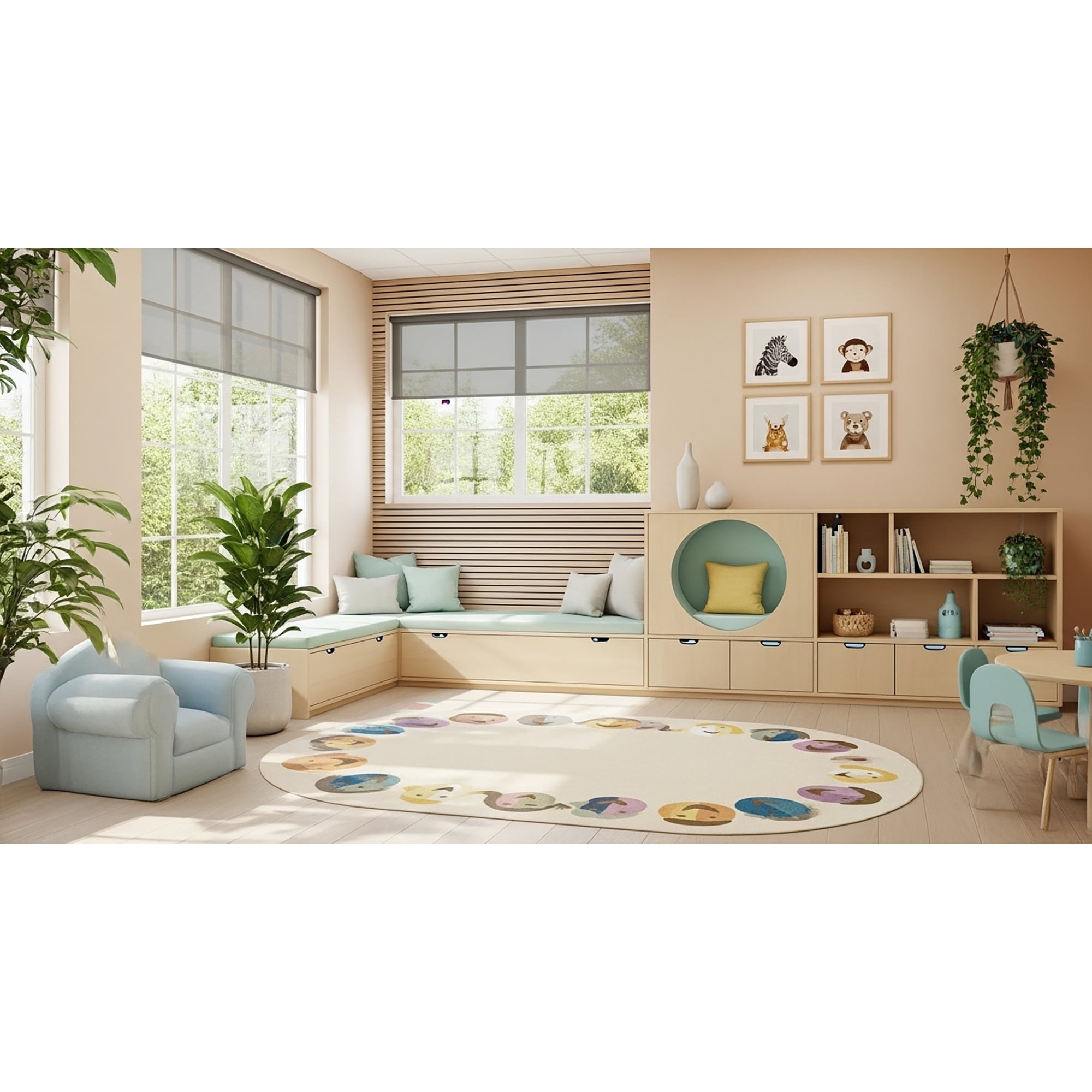 Joy Carpets Faces of Joy 5'4" x 7'8" Indoor Oval Area Rug in Color Multi
