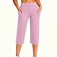 thumbnail image 2 of LEAVINGSUO Capris Pants for Women With Elastic Waist Women's Casual High-Waisted Pocket Cropped Pants Pink M, 2 of 8
