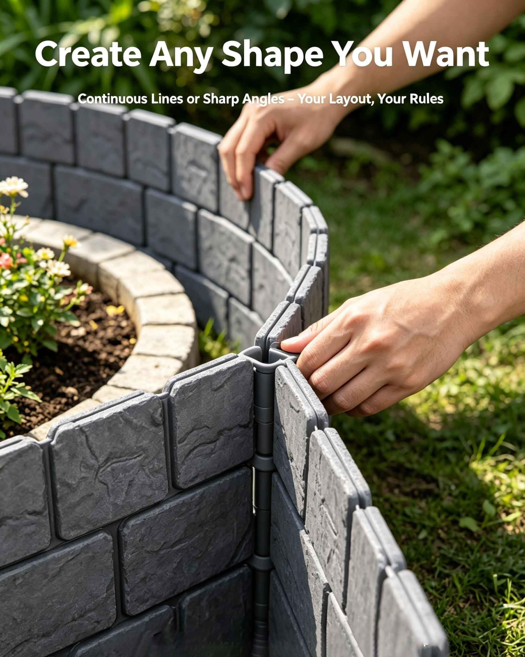 10/20/30 PCS Imitation Stone Garden Fence, 9.4 X 9.8 Inch Stone-Look Lawn Edging Border for Flower Beds, Stone-Look Lawn Edging Border for Flower Beds, No Tools Needed for Plant Beds