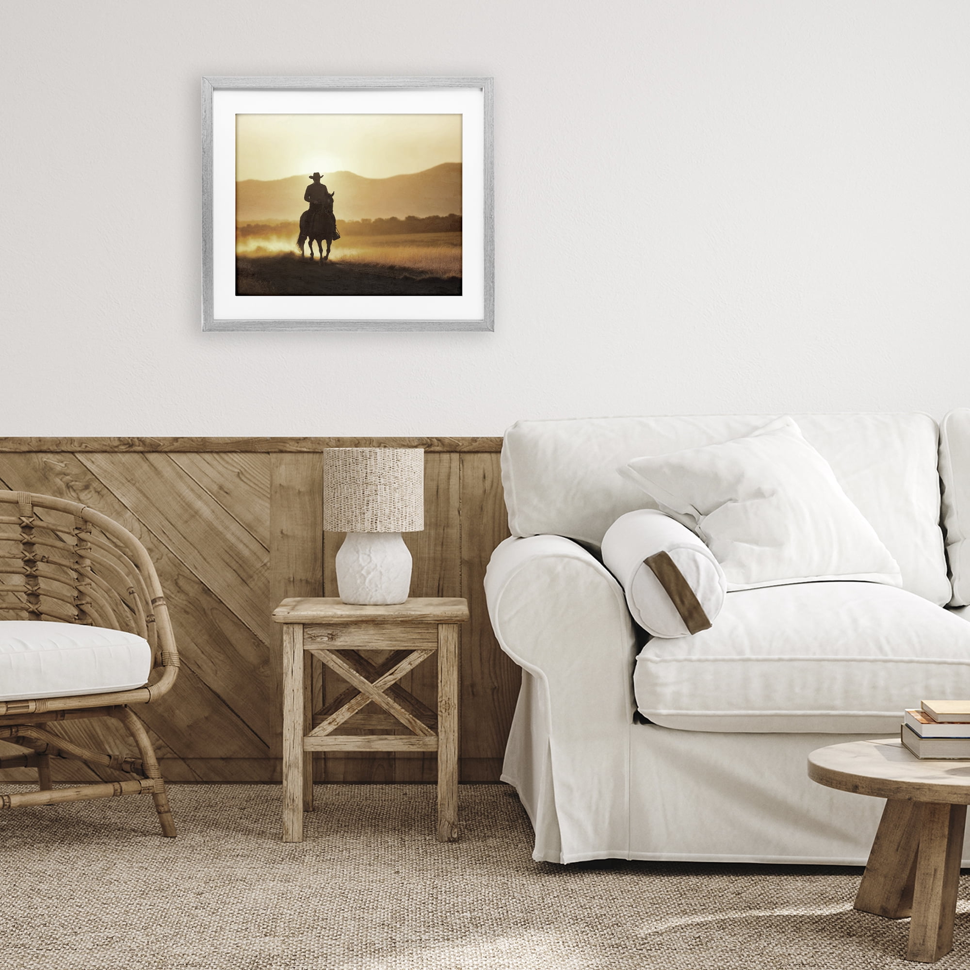 Stupell Industries Cowboy's Ride Home Gray Framed Print Under Glass, design by Kim Allen