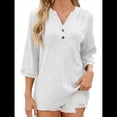 thumbnail image 3 of Blusas Elegantes e Informales para Mujer, Camisetas de 3/4 con Cuello en V y Puños Fruncidos. XL, 3 of 10