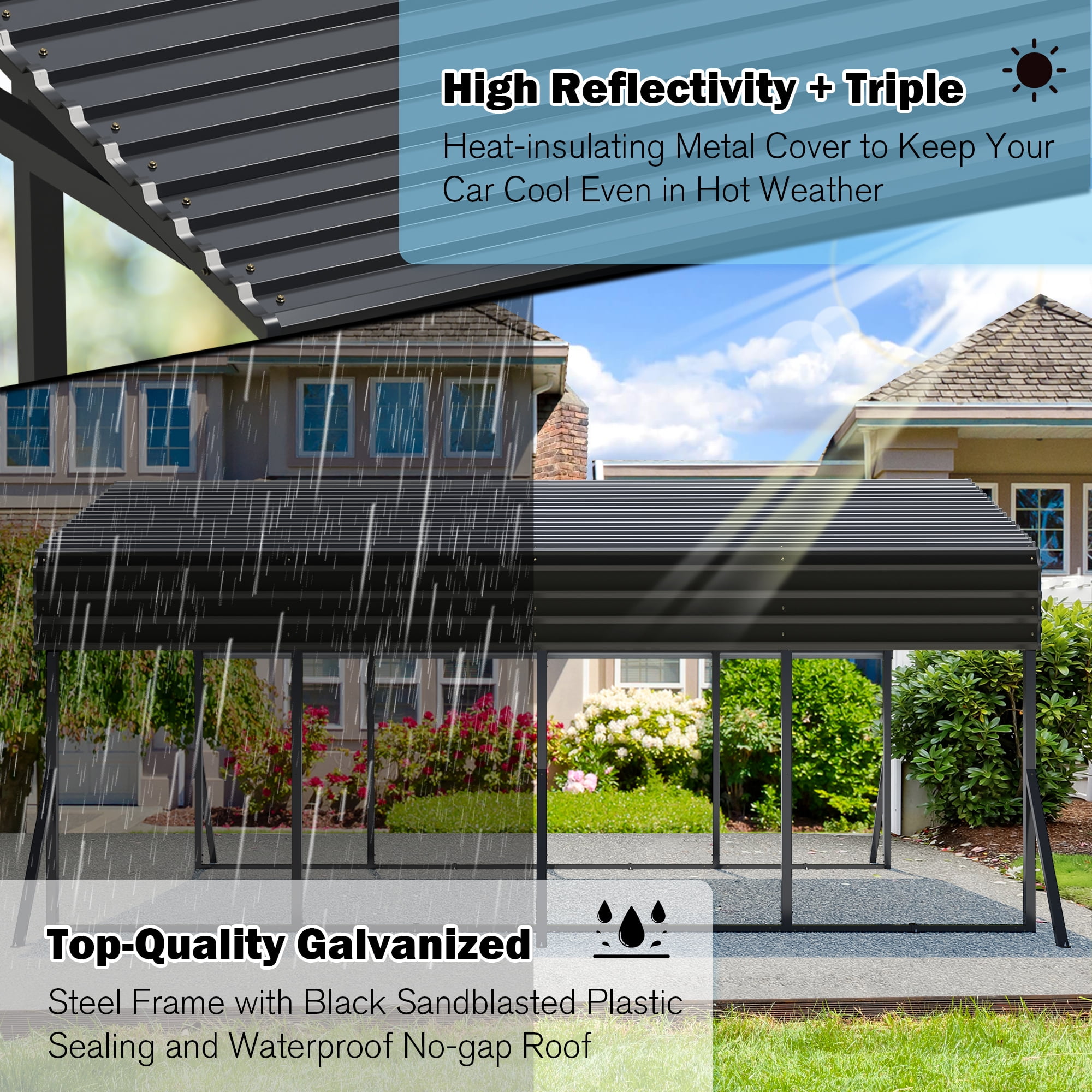MUCHANT 12’X20’ Outdoor Heavy-Duty Carport Galvanized Steel Roof with Reinforced Stable Triangle Frame & Enhanced Base for Car, Pickup and Truck