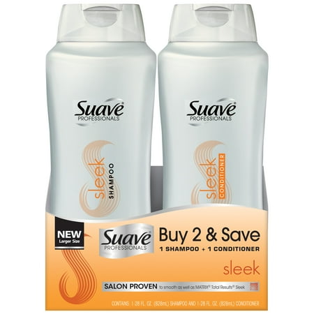 Suave Sleek Shampoo & Conditioner Set, 28 oz each, 2 pieces
