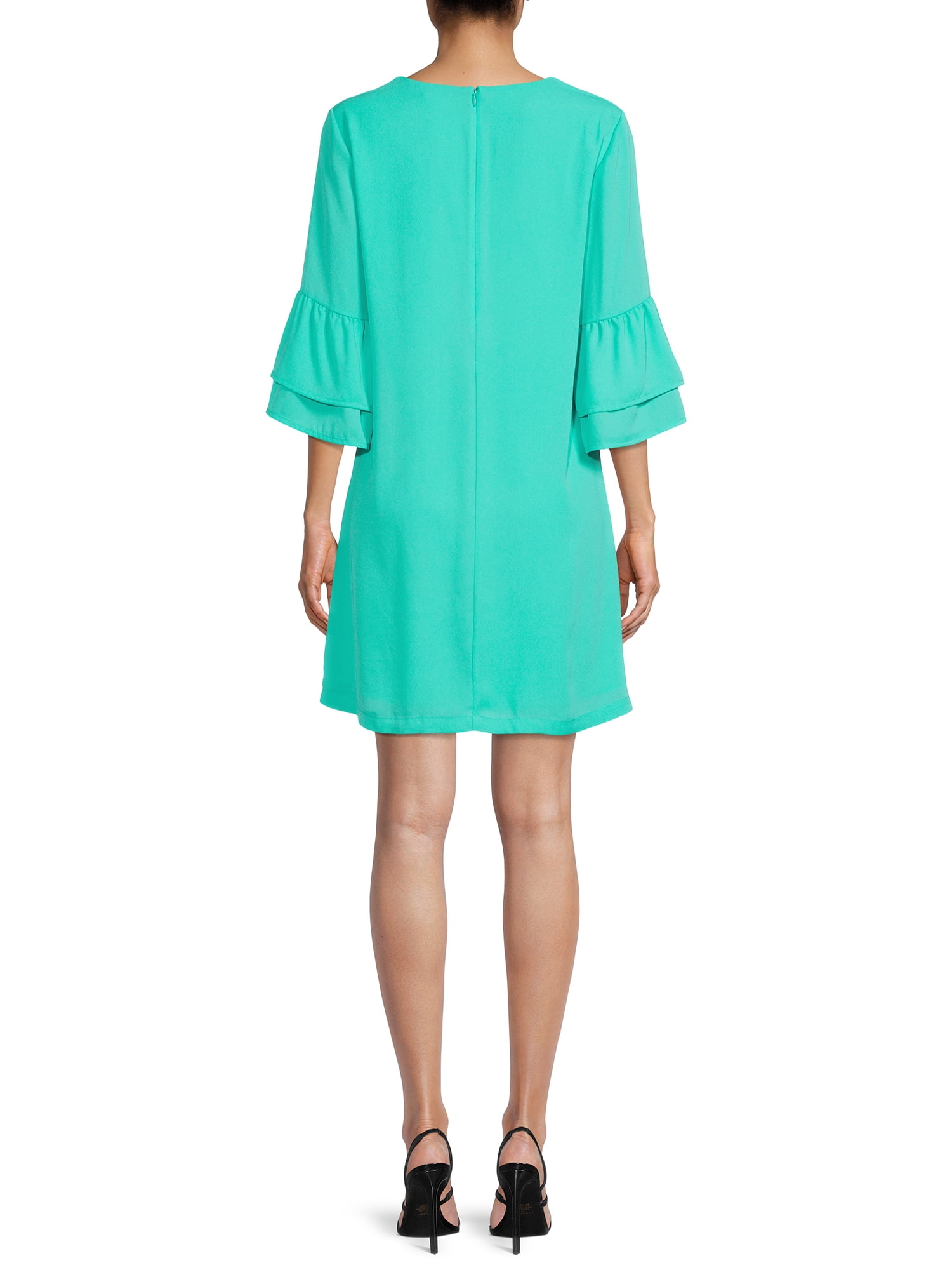 Nine.Eight Women V-Neck Flounce Sleeve Above Knee Shift Dress