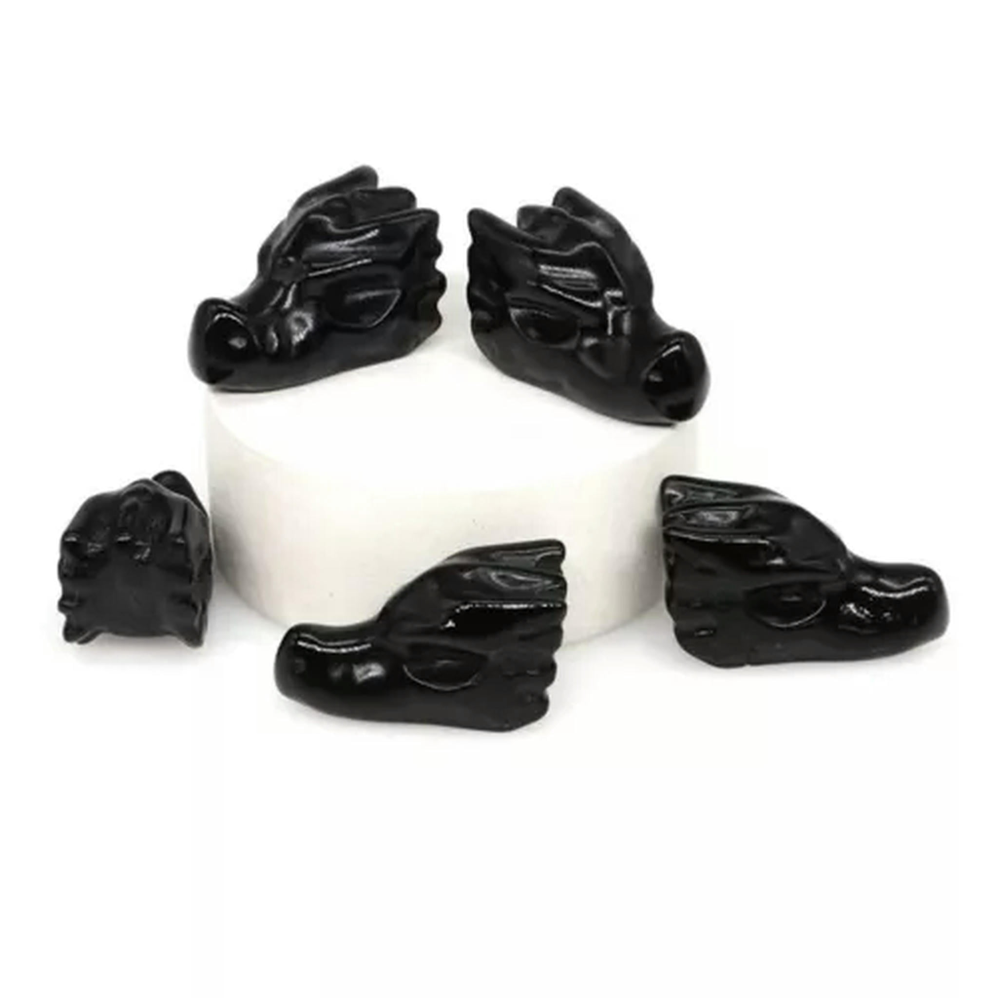 EOEMY 1.5’’ Natural Quartz Crystal Lifelike Dragon Head Skull Skeleton Figurine Gift-Black Obsidian Quartz-10Pcs