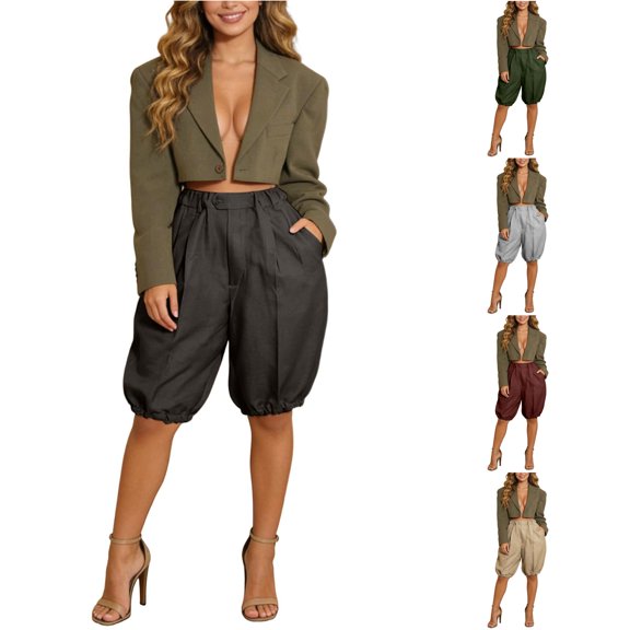 RUTAYY Women's Shorts Casual Loose Solid Color with Pockets Boho Palazzo Bottom Elastic Waist Summer Outdoor Wear Holiday Vibrant Shorts