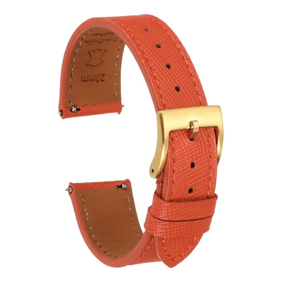 Uxcell Genuine Leather Watch Band 20mm Quick Release Replacement Watch Strap with Stainless Steel Gold Buckle for Men Women, Orange