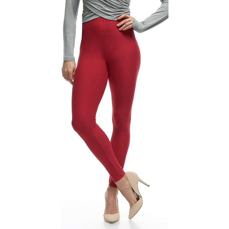 LMB Lush Moda Women's Leggings Basic Polyester - Extra Buttery Soft with  Slimming Fit for Casual Wear, Lounging, Yoga, Exercise and Layering - Many  Colors - Deep Red (XS - XL) 
