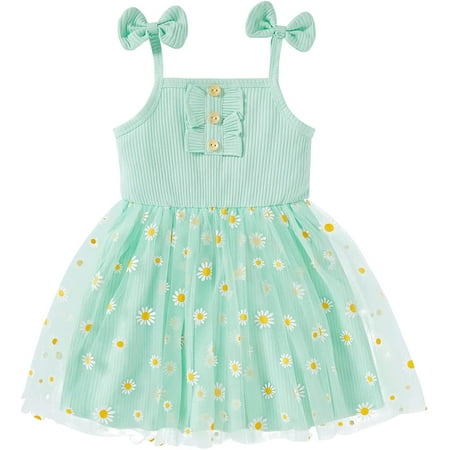 

GRNSHTS Toddler Baby Girl Dress Sleeveless Strap Knit Dress Daisy Tutu Dresses Princess Sundress