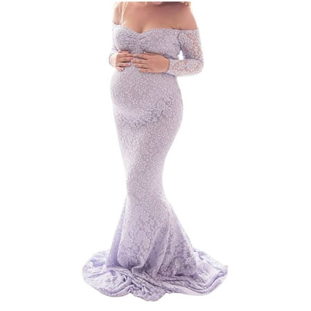 

gakvov Maternity Dress For Photoshoot Savings Clearance Items!Womens Fashion Sexy Mesh Lace Long Sleeve Photography Mopping Long Dress Maternity
