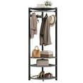 thumbnail image 4 of Space-Saving Semi-Circular Corner Coat Rack Hall Tree – 6 Double Hooks, 4 Storage Shelves, Shoe Bench – Freestanding Entryway Organizer for Hallway, Closet, or Apartment – Stone Grey, 4 of 8