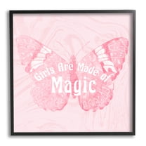 Stupell Industries Girls Are Made of Magic Pink Patterned Butterfly Animals & Insects Painting Black Framed Art Print Wall Art, 12 x 12