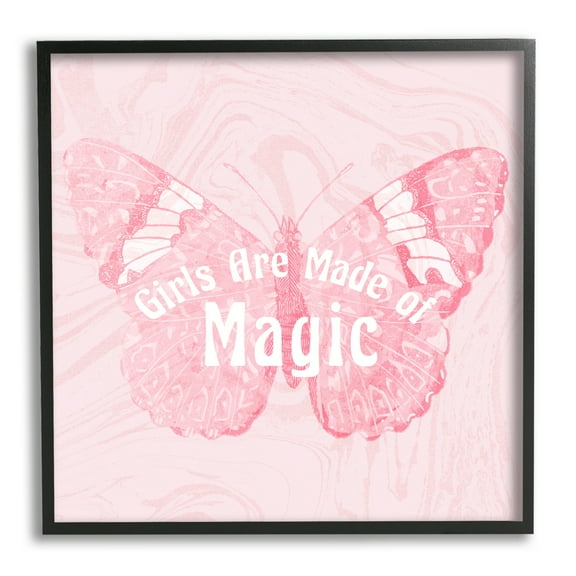 Stupell Industries Girls Are Made of Magic Pink Patterned Butterfly Animals & Insects Painting Black Framed Art Print Wall Art, 12 x 12