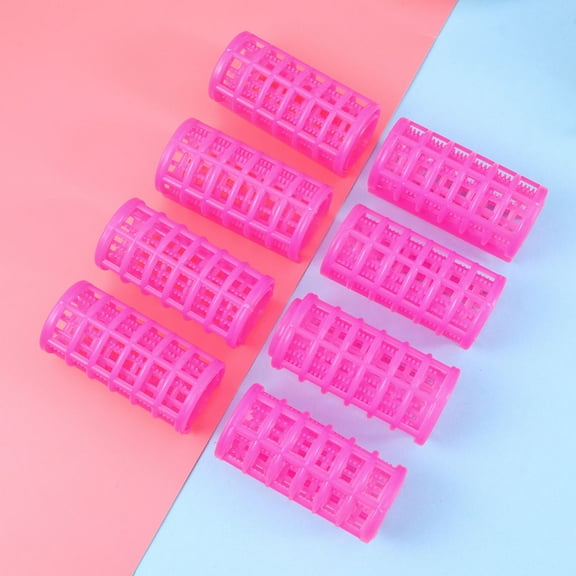 NICERIO 8Pcs Double Layer Rollers Hair Rollers Set Self Holding Plastic Rosy for Home Use and Beauty Salon