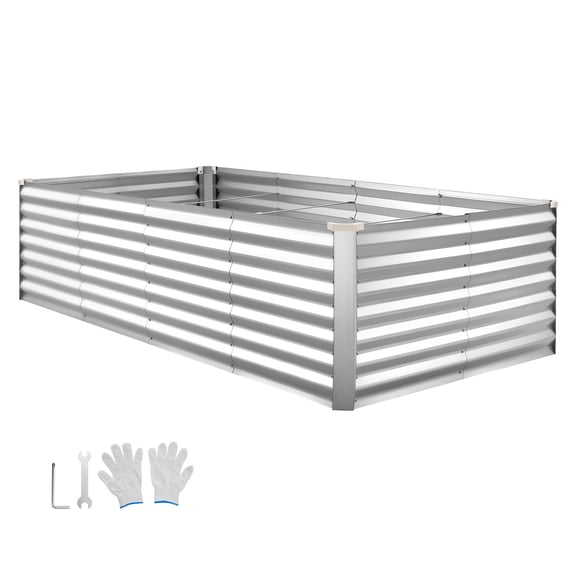 KFFKFF Galvanized Raised Garden Bed, 8 x 4 x 2 ft, Rectangular Metal Planter Box Kit for Outdoor Use, Bottomless Elevated Planting Box with Gloves, Rust-Resistant Alu-Zinc Material, Silver