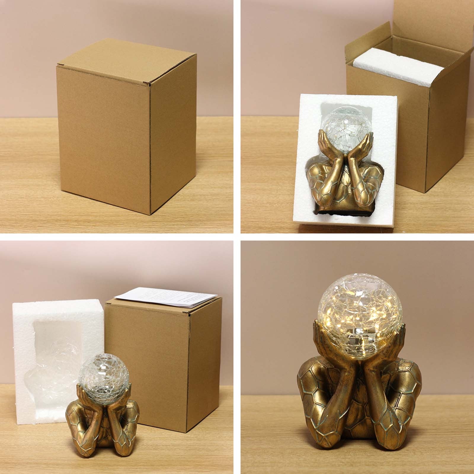 Tusihei Abstract Thinker Statue Solar Light, Resin Bronze Thinker Figurine with Cracked Glass Ball, Yard Art Sculpture Outdoor Garden Decor for Patio, Lawn, Porch, Balcony