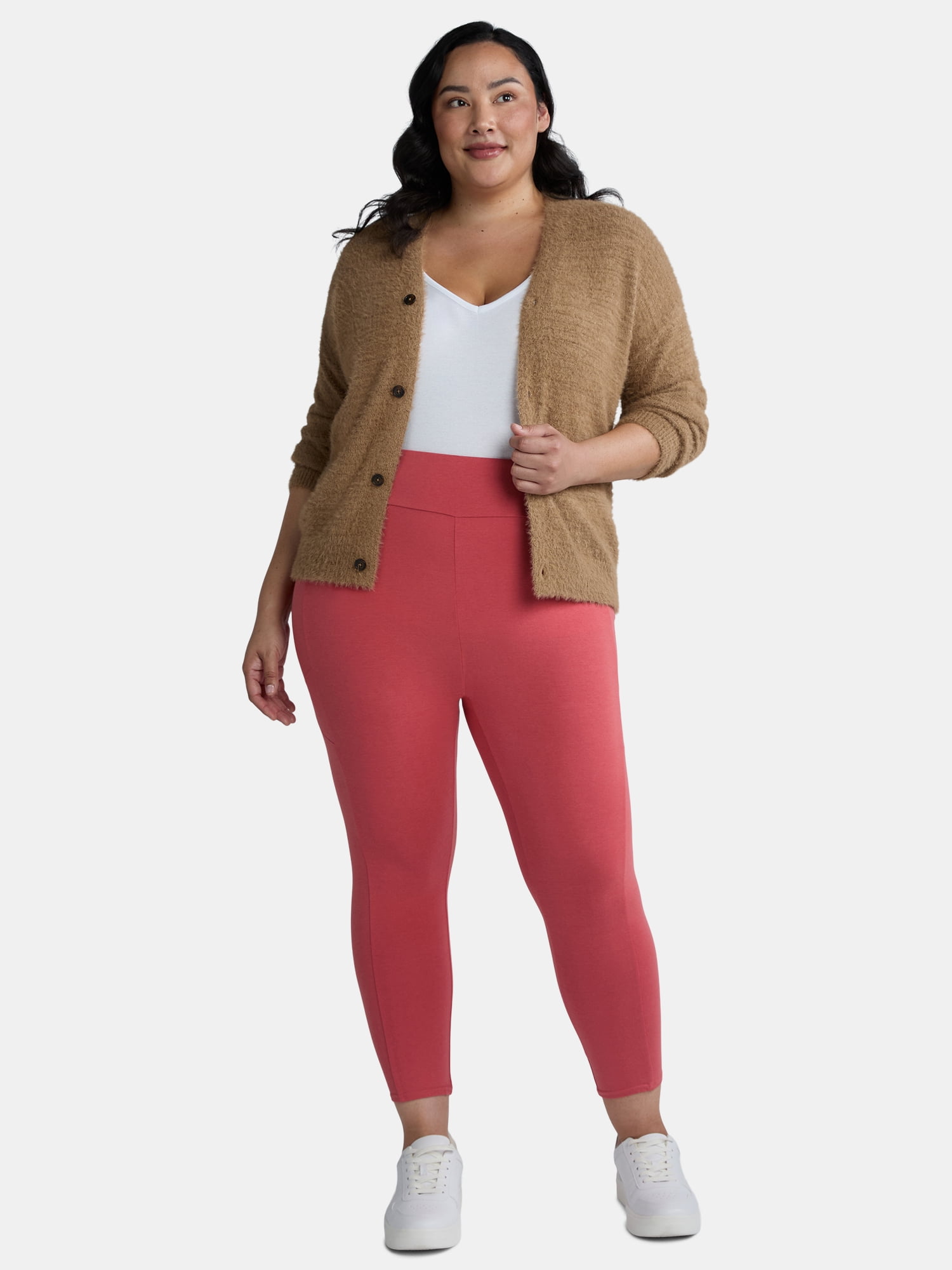 Terra & Sky Women's Plus High Rise Capri Leggings with Cellphone Pockets, 2-Pack