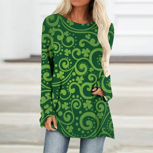 Saint Patricks Day Shirt Women Long Sleeves Casual St. Patrick's Day Printing Crewneck Pullover Tunic Tops Saint Patrick Shirt