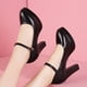 thumbnail image 2 of Zapatos de tacón alto con plataforma para Mujer, calzado de piel sintética resistente al agua, con hebilla, color negro liso, para primavera, 2022, 2 of 4