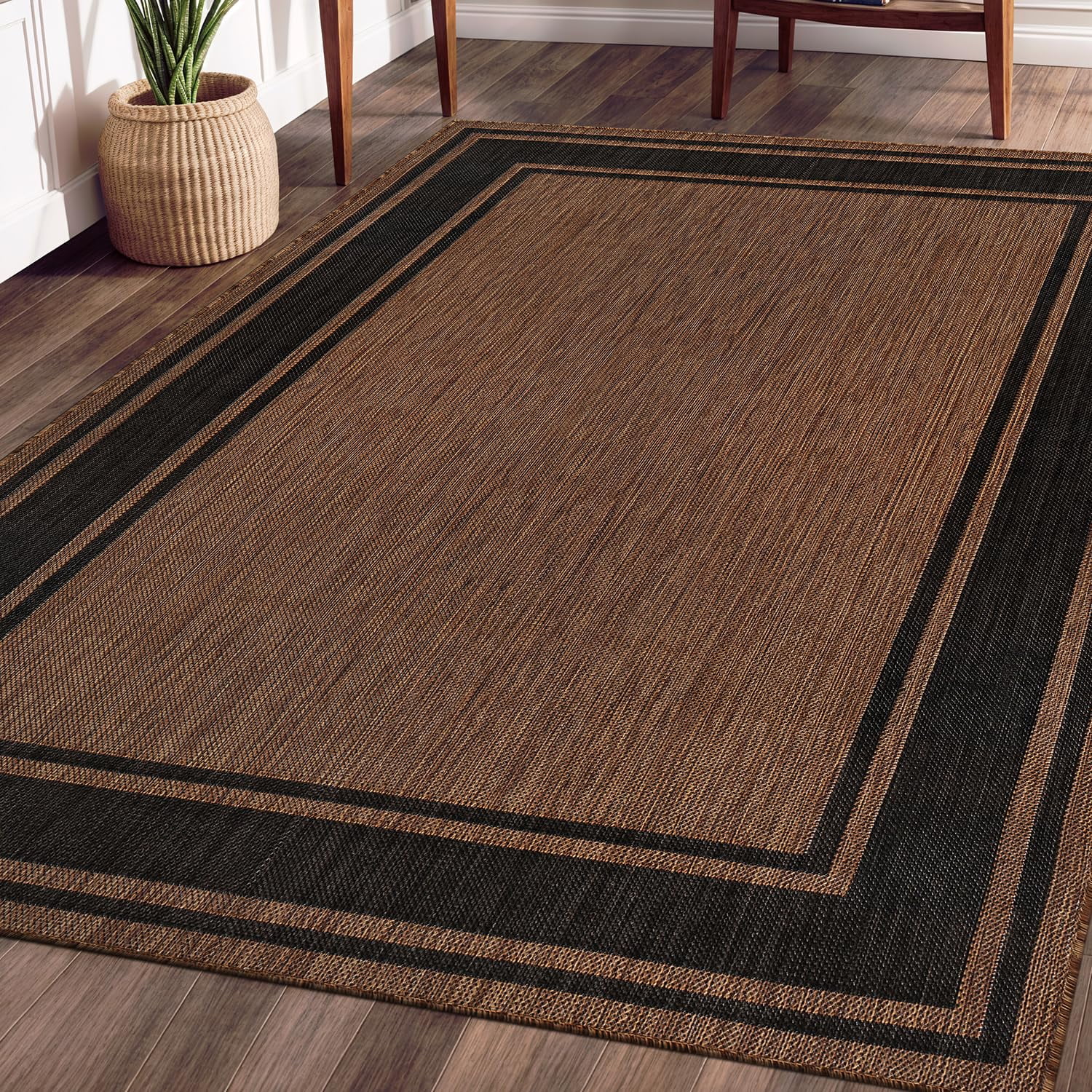 Beverly Rug Floral Bordered Washable Outdoor Indoor Area Rugs 6x9 Gold