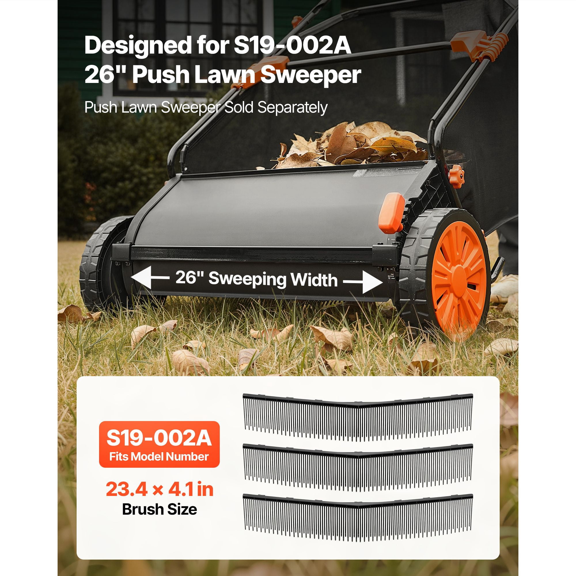 3-Pack Lawn Sweeper Brush Replacement, 23.4x4.1in Fits 26" Push Lawn Sweeper, Full 26" Sweeping Width Brush for Lawn Leaf Sweeper Replacement