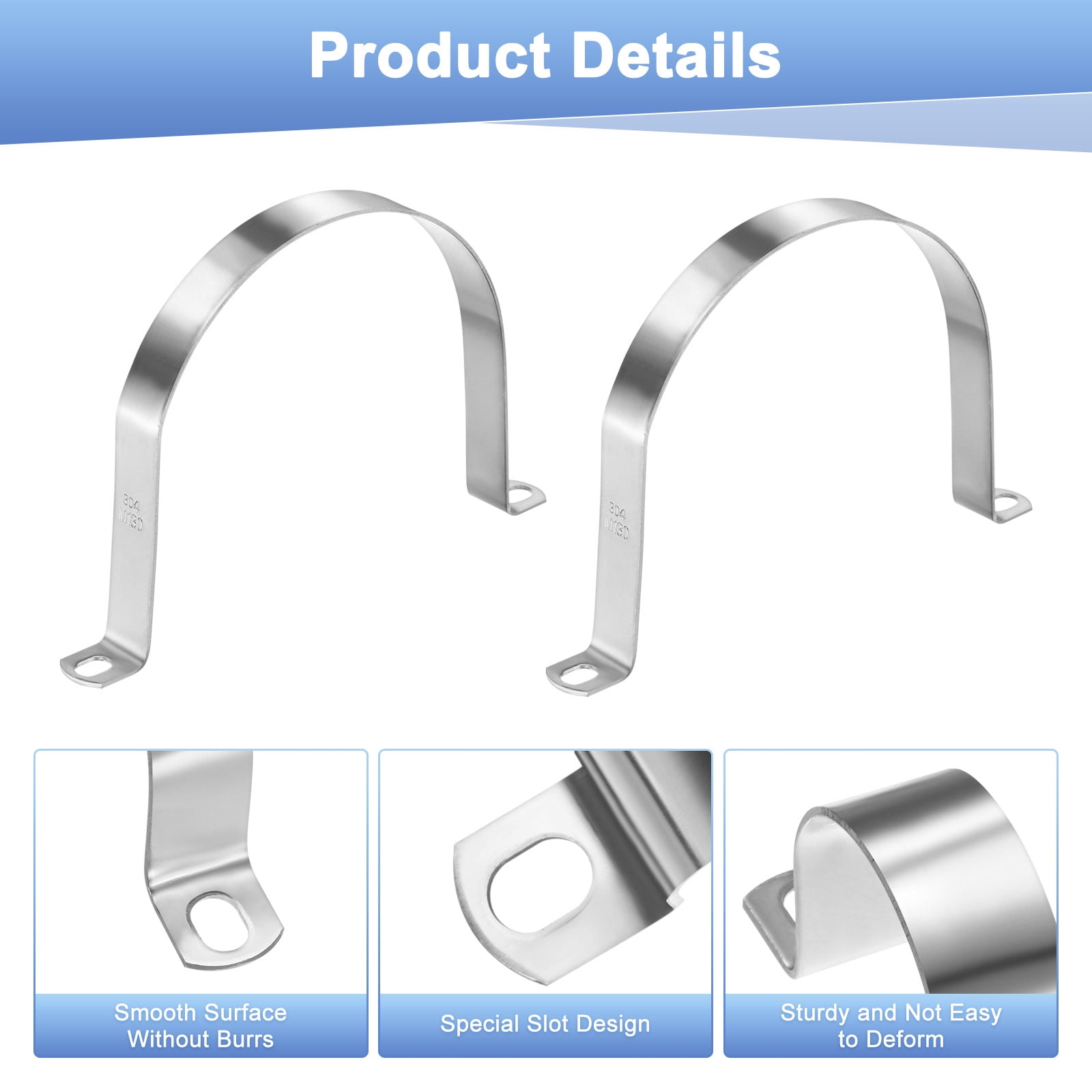 Uxcell 5-Pack Conduit Clamps, 5-1/8" 304 Stainless Steel Rigid Pipe Strap M130 U Bracket Pipe Clamps for Plumbing