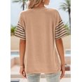 thumbnail image 6 of Womens Summer Oversized 2025 Crewneck Casual Color Block Striped Shirts Blouses Khaki M, 6 of 9