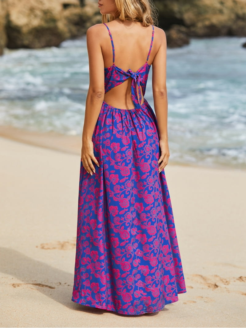 Cupshe Women's Long V-neck Knot Floral Print Maxi Beachwear