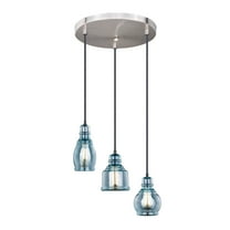 Millie 3L Nickel and Bronze Farmhouse Jar Pendant Chandelier Ceiling Light Fixture Blue Glass