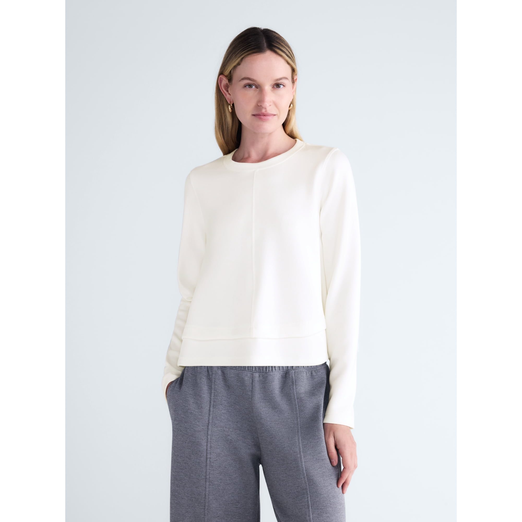 Scoop Women's and Women's Plus Scubaknit Cropped Tiered Top, Sizes XS-4X
