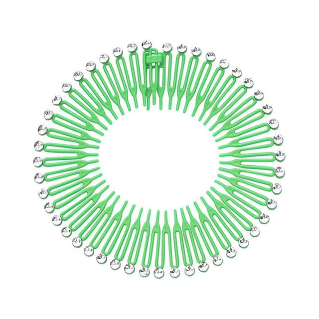 Full Circular Tooth Interlocking Stretch Comb Flexible Crystal Circle Combs Hairband Holder Head Band Banquet Hairstyling Green