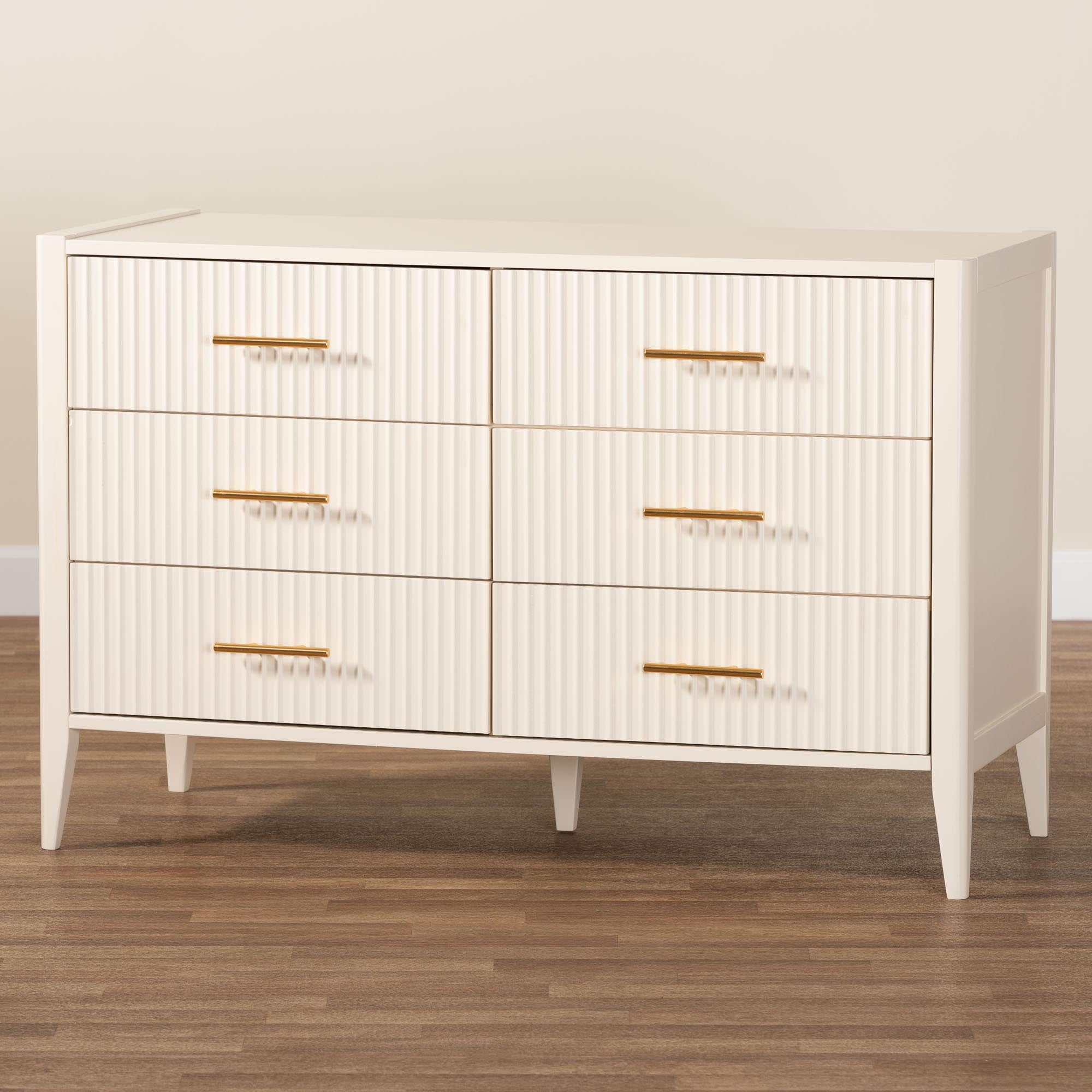 Baxton Studio Primrose Mid-Century Dresser, 6-Drawer, Ivory