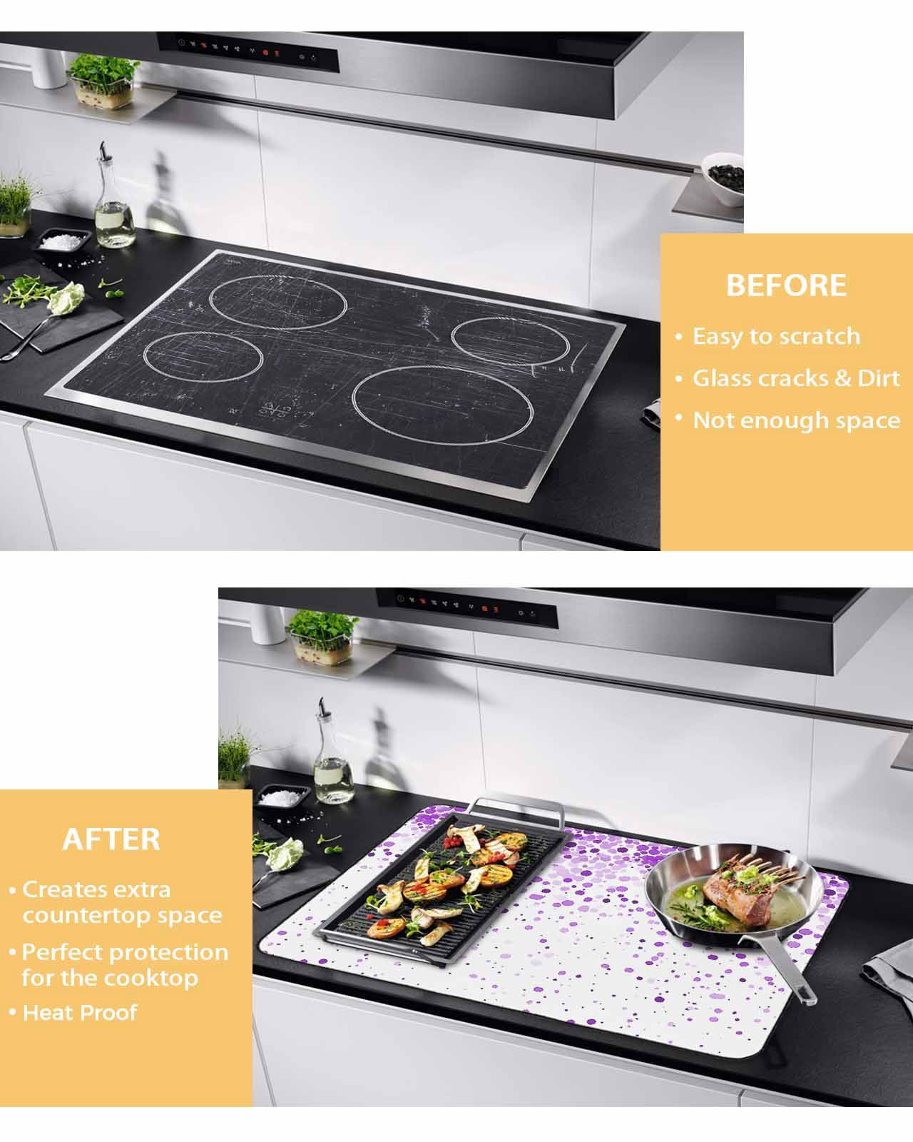 nqOlkjepod Large Induction Cooktop Protector Mat 24"x21", Purple Polka Dot Stove Top Covers for Electric Stove, Abstract Modern Art Dots Watercolor Stove Burner Cover Mats, Glass Top Stove Cover