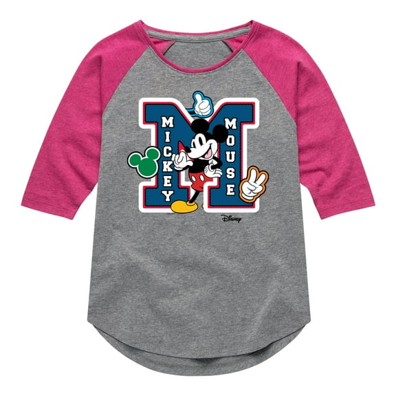 Disney - Mickey Mouse - Large Letter M - Toddler & Youth Girls Raglan Graphic T-Shirt