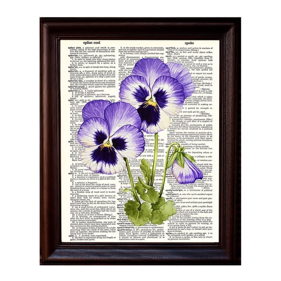 Pansies Watercolor - Dictionary Art Print Printed On Authentic Vintage Dictionary Book Page - 8 x 10.5